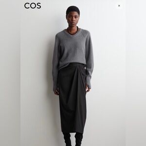 COS Draped Wool Blend midi skirt - deep charcoal gray - US size 8 NWT